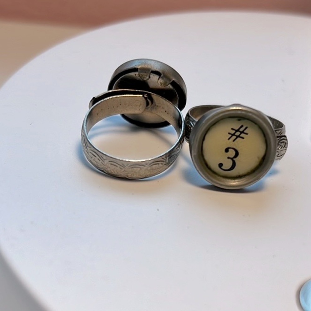 HANDMADE Vintage Typewriter Key Adjustable Ring Set